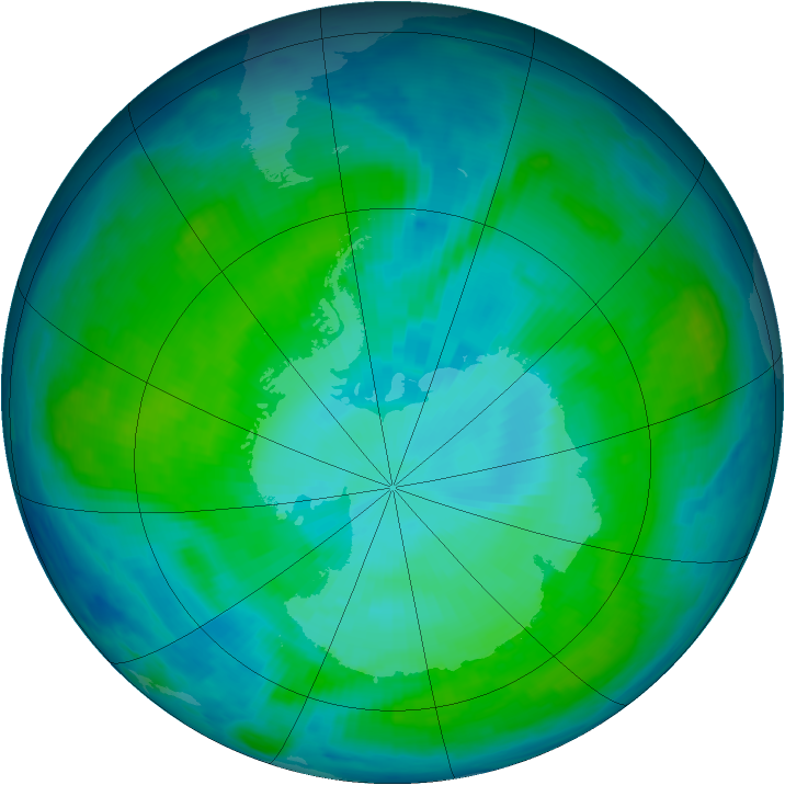 Antarctic ozone map for 16 January 1997